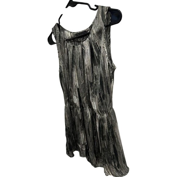 Elementz Womens Sleeveless Abstract Black Silver Print Peplum Dress Sz Small - Picture 3 of 10
